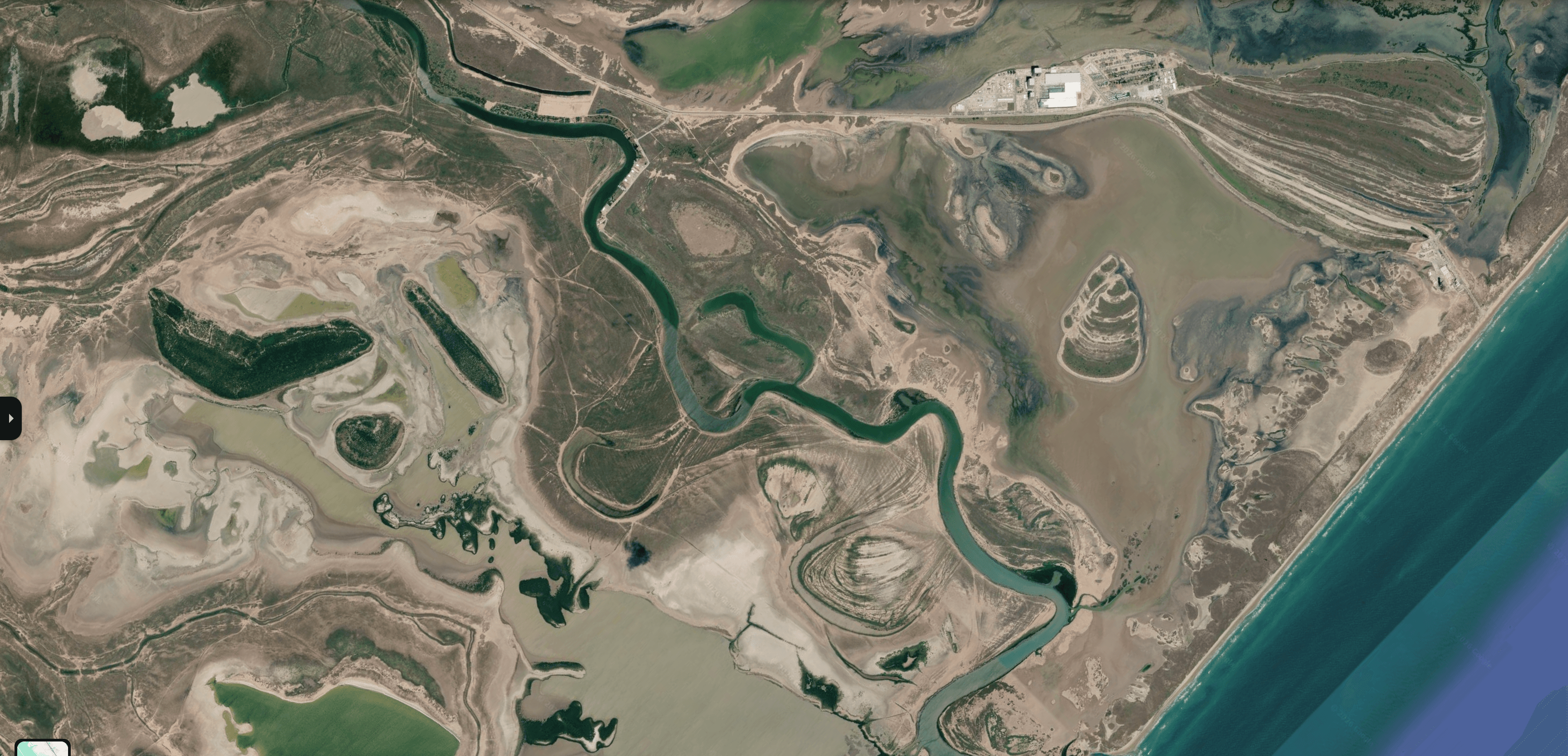 Satellite map showing Raptor Roost near the Starbase launch site